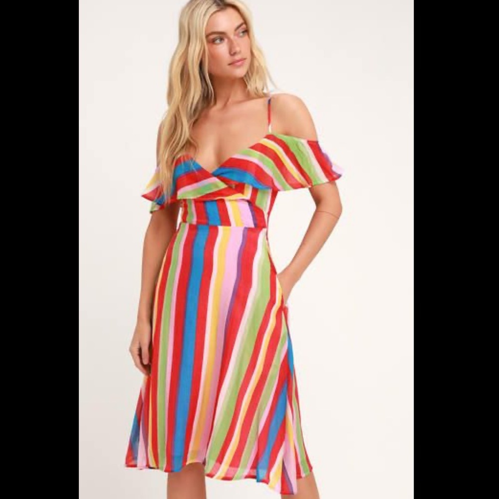 🆕Lulu’s Yacht Rock Striped Off-the-Shoulder Dress